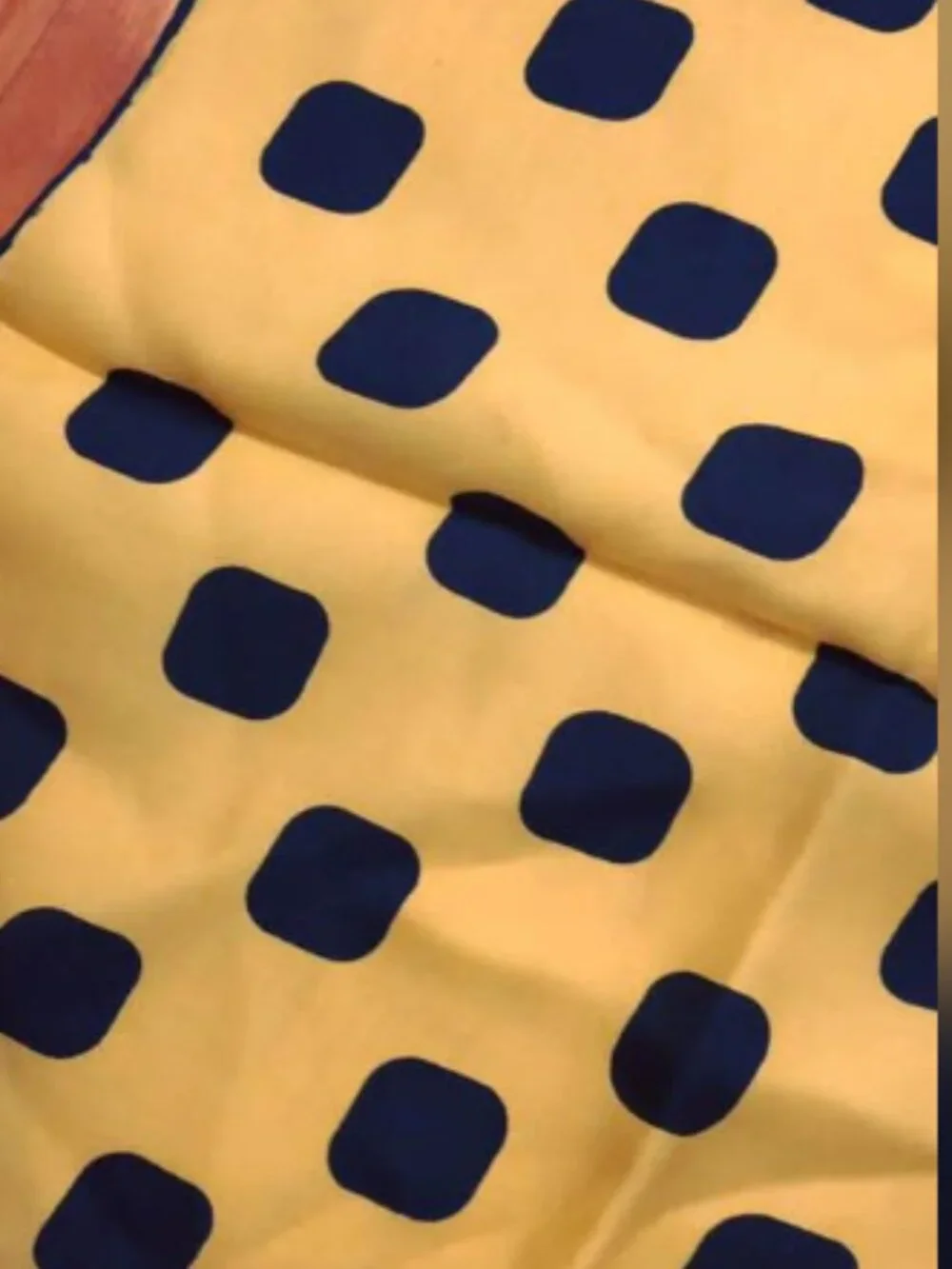 Yellow Silk Scarf with Navy Rounded Squares